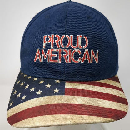 JWM Baseball Cap Blue One Size Proud American Flag Brim Strapback Patriotic Hat