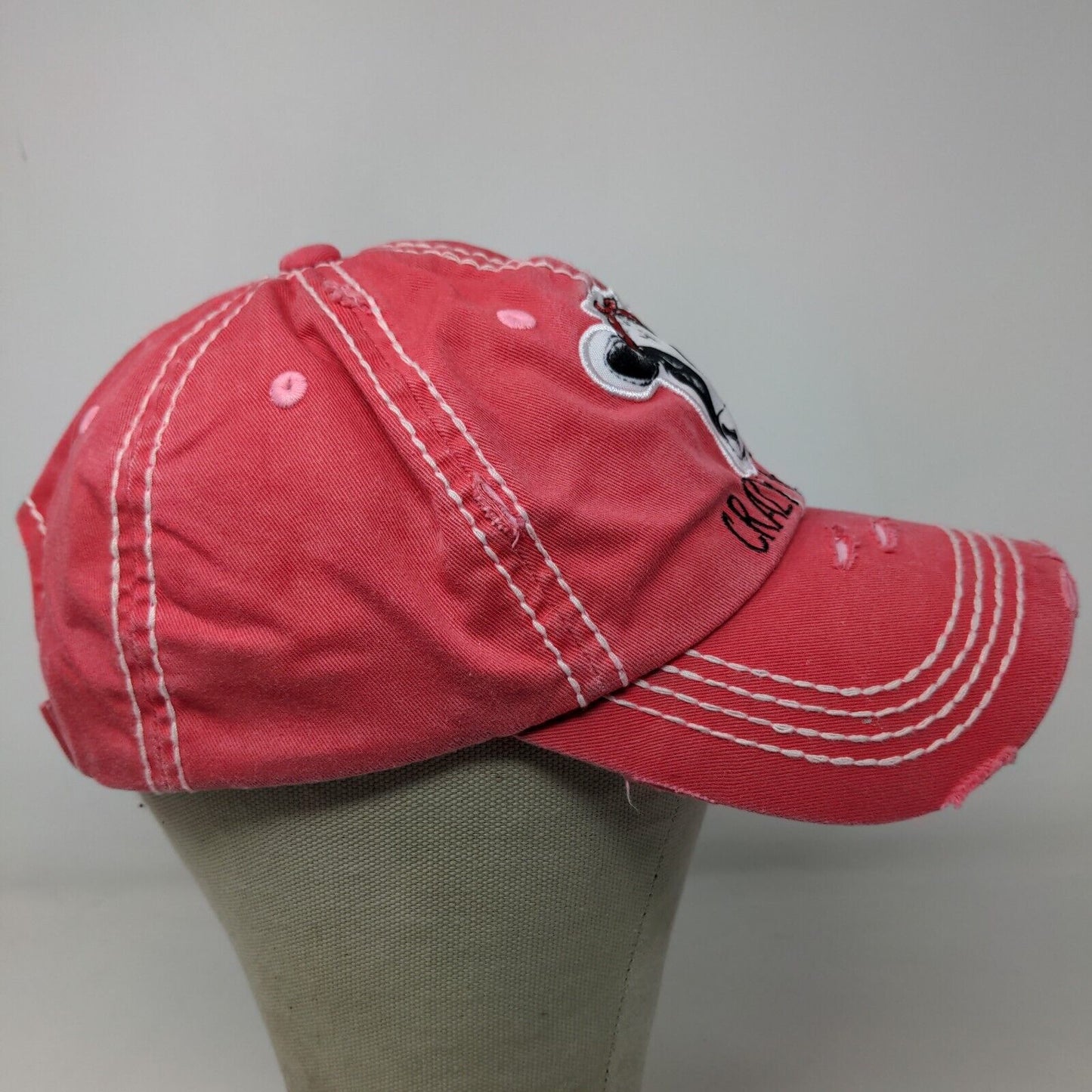 KB Ethos Women's Strapback Hat Pink Embroidered Crazy Heifer Cow Logo Distressed