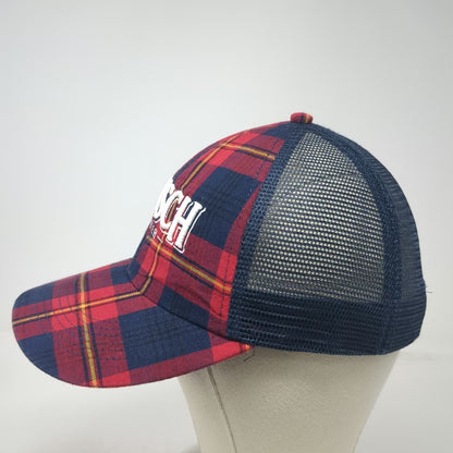 Adams Busch Beer Trucker Hat Blue Red Yellow White One Size Plaid Mesh Snapback