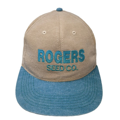 Rogers Seed Co Snapback Hat Beige Blue One Size Made in USA Canvas Denim Work