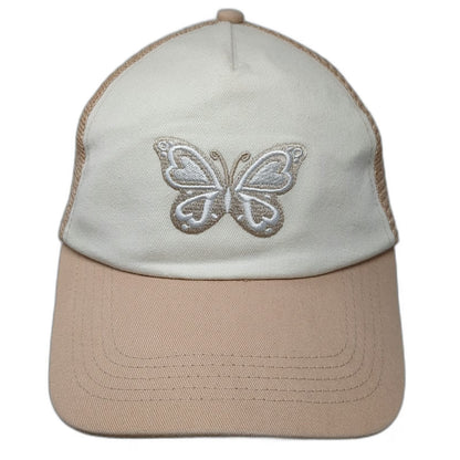 H&M Divided Trucker Hat Beige One Size Mesh Back Embroidered Butterfly Snapback
