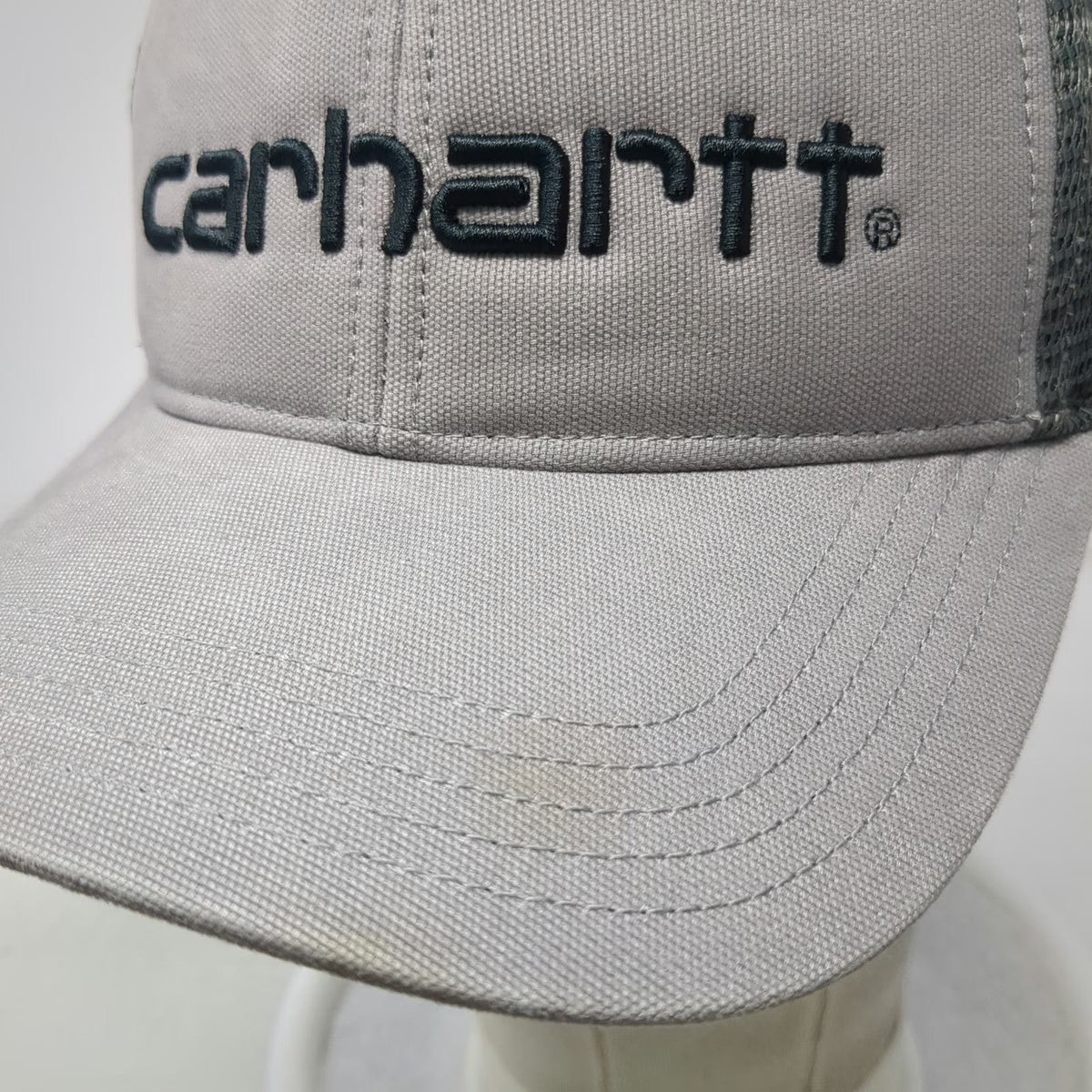 Carhartt Trucker Hat Gray One Size Mesh Back Snapback Embroidered Logo Workwear
