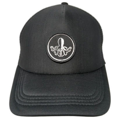 Black Trucker Hat One Size Mesh Back Snapback Octopus Patch Circular Logo