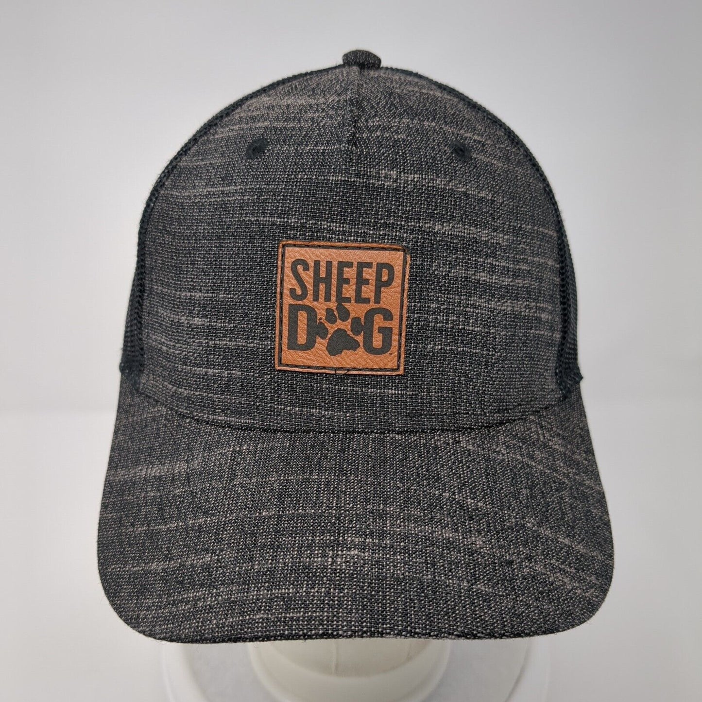 Sheep Dog Leather Patch Snapback Trucker Hat Gray One Size Mesh Back