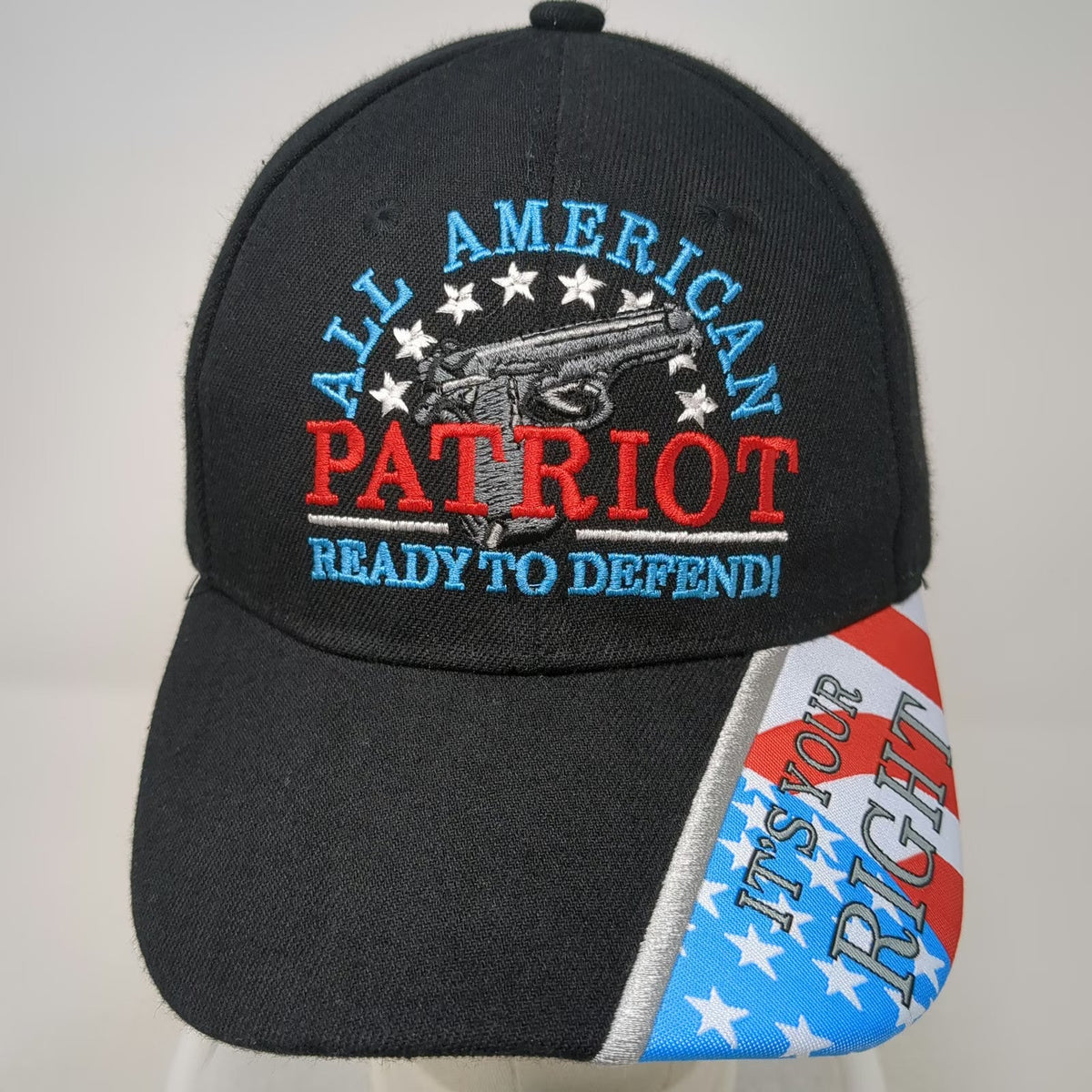 Black Baseball Cap One Size Patriot Gun Ready To Defend Flag Brim Strapback Hat