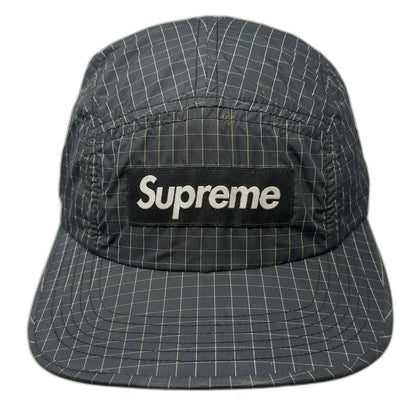 Supreme 5 Panel Black Hat Grid Pattern Drawstring Box Logo Made in USA Vintage
