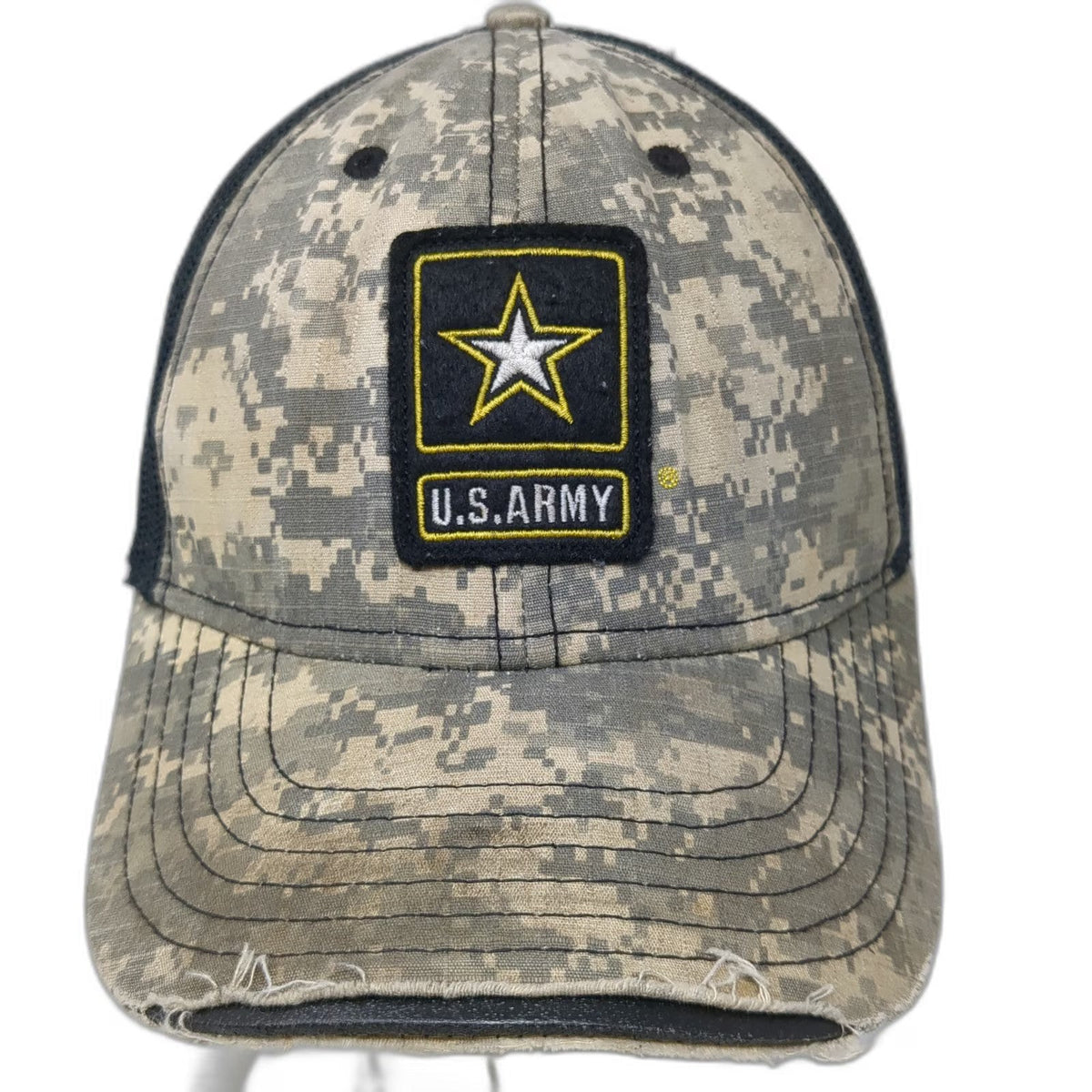 U.S. Army Trucker Hat Gray Camo One Size Distressed Snapback Mesh Star Patch