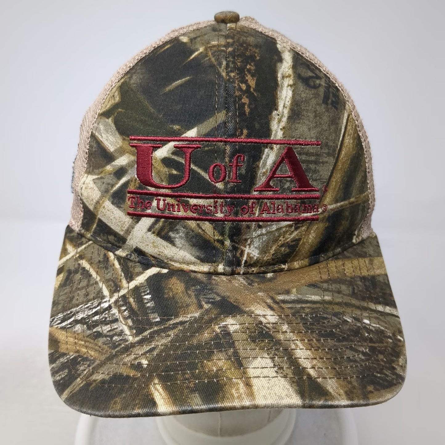 The Game Alabama Crimson Tide NCAA Trucker Hat Green Beige Red OSFM Camo Mesh