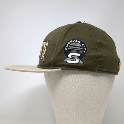 Baseball Cap Green Beige One Size Seattle Washington Strapback Flat Brim Hat