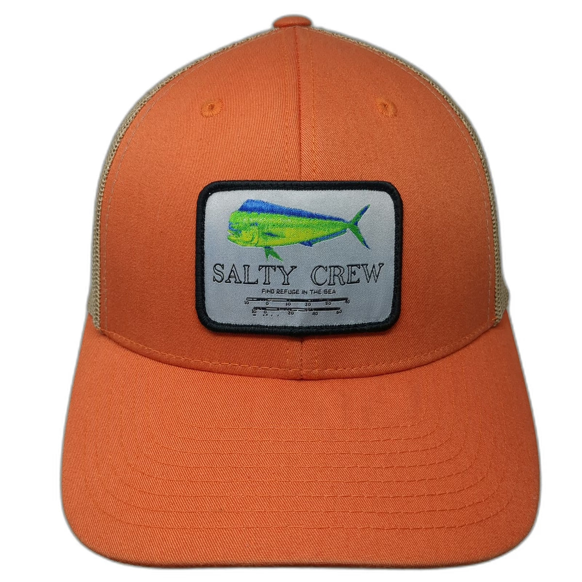 Salty Crew Trucker Hat Orange One Size Mahi Mahi Fish Mesh Back Snapback Fishing