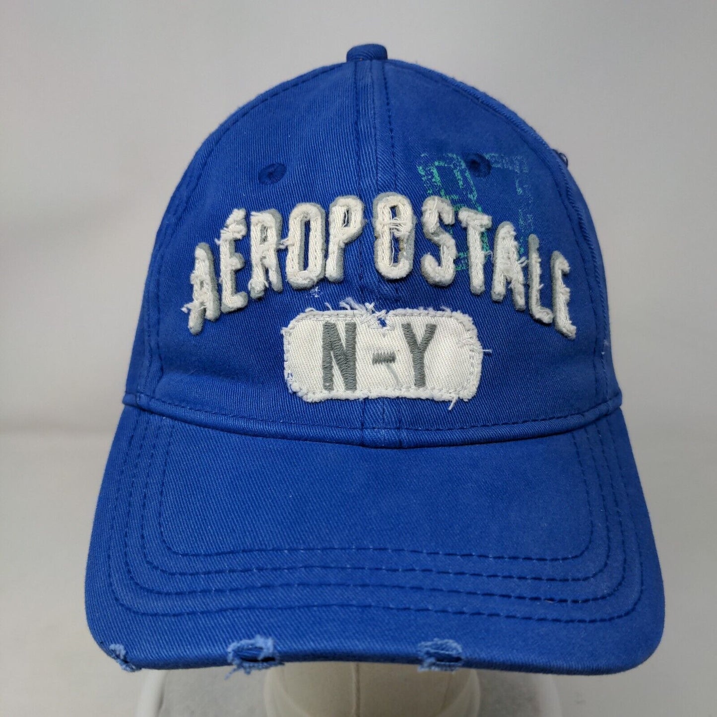 Aeropostale NY Patch Fitted Hat Blue Large/XL Solid Vent Holes 6 Panel