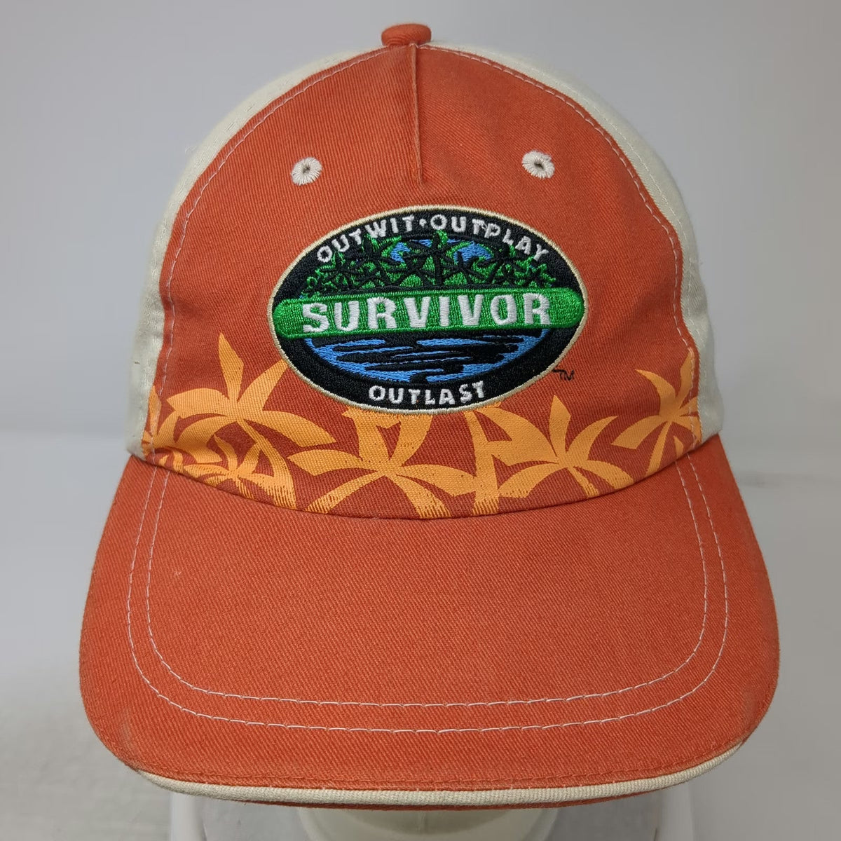 Survivor 5 Panel Orange Hat OSFM Outwit Outplay Outlast Palm Trees Adjustable