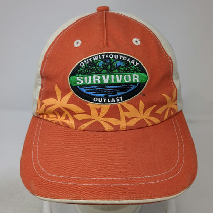 Survivor 5 Panel Orange Hat OSFM Outwit Outplay Outlast Palm Trees Adjustable