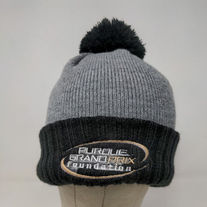 New Era Mens Knit Beanie Hat Gray Black Embroidered Purdue Grand Prix Foundation