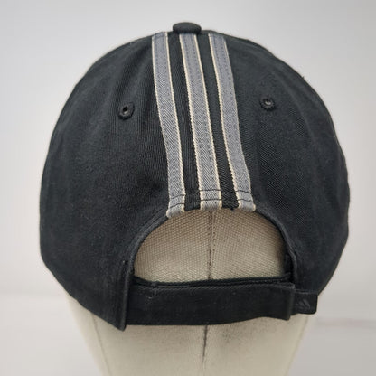 adidas Baseball Cap Black One Size 3-Stripes Strapback Cotton Logo Hat Gray Trim