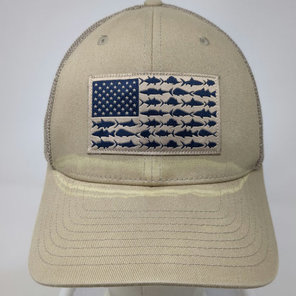 Columbia Baseball Cap Beige XL Mesh Back PFG Fish Flag Fishing Stretch Fit Hat
