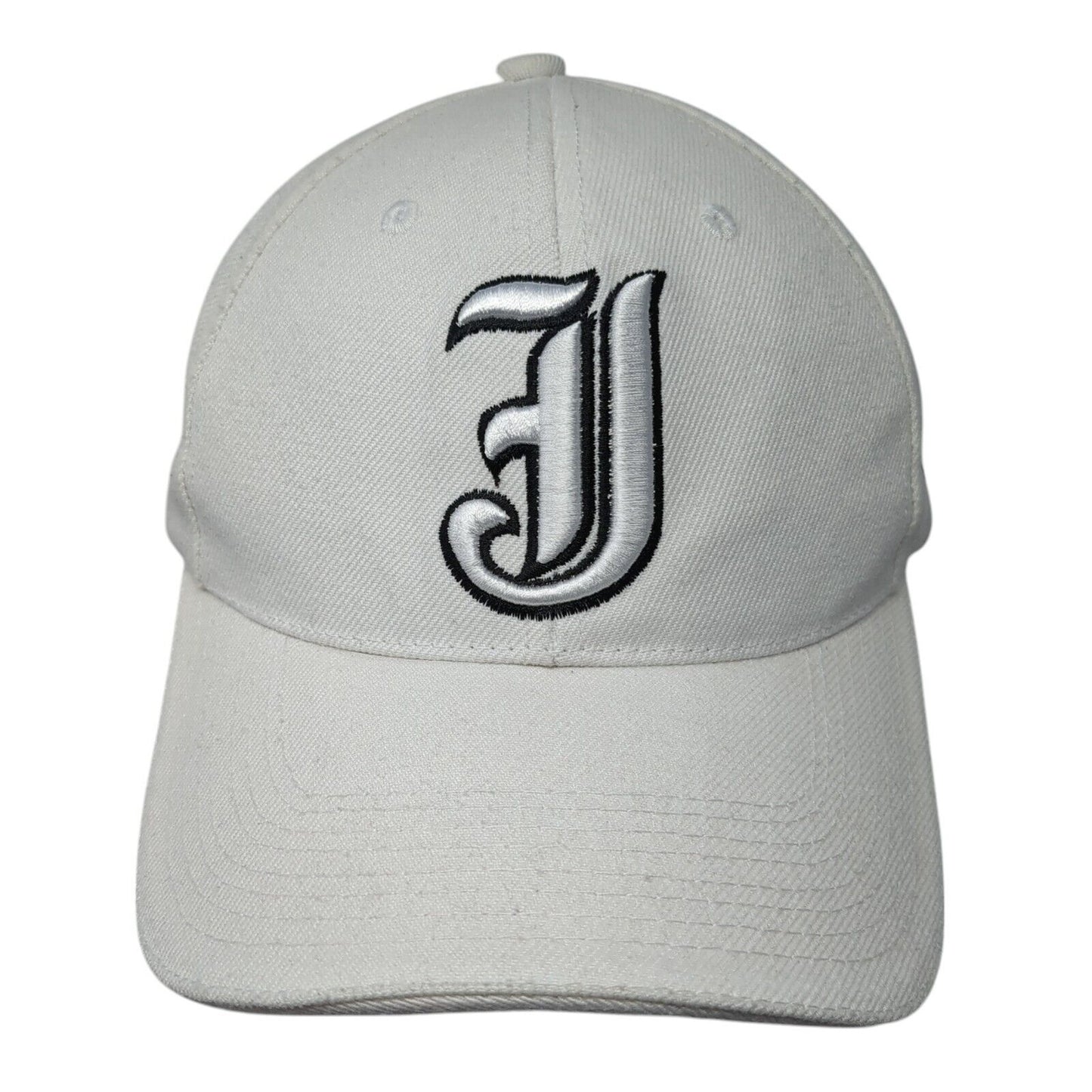 J Strapback Hat White 7 1/8 Adjustable Embroidered Vented Holes 6 Panel