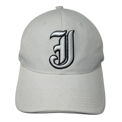 J Strapback Hat White 7 1/8 Adjustable Embroidered Vented Holes 6 Panel