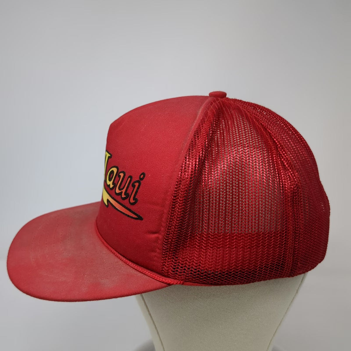 Maui Trucker Hat Red One Size Mesh Snapback Rainbow Palm Tree Hawaii Souvenir