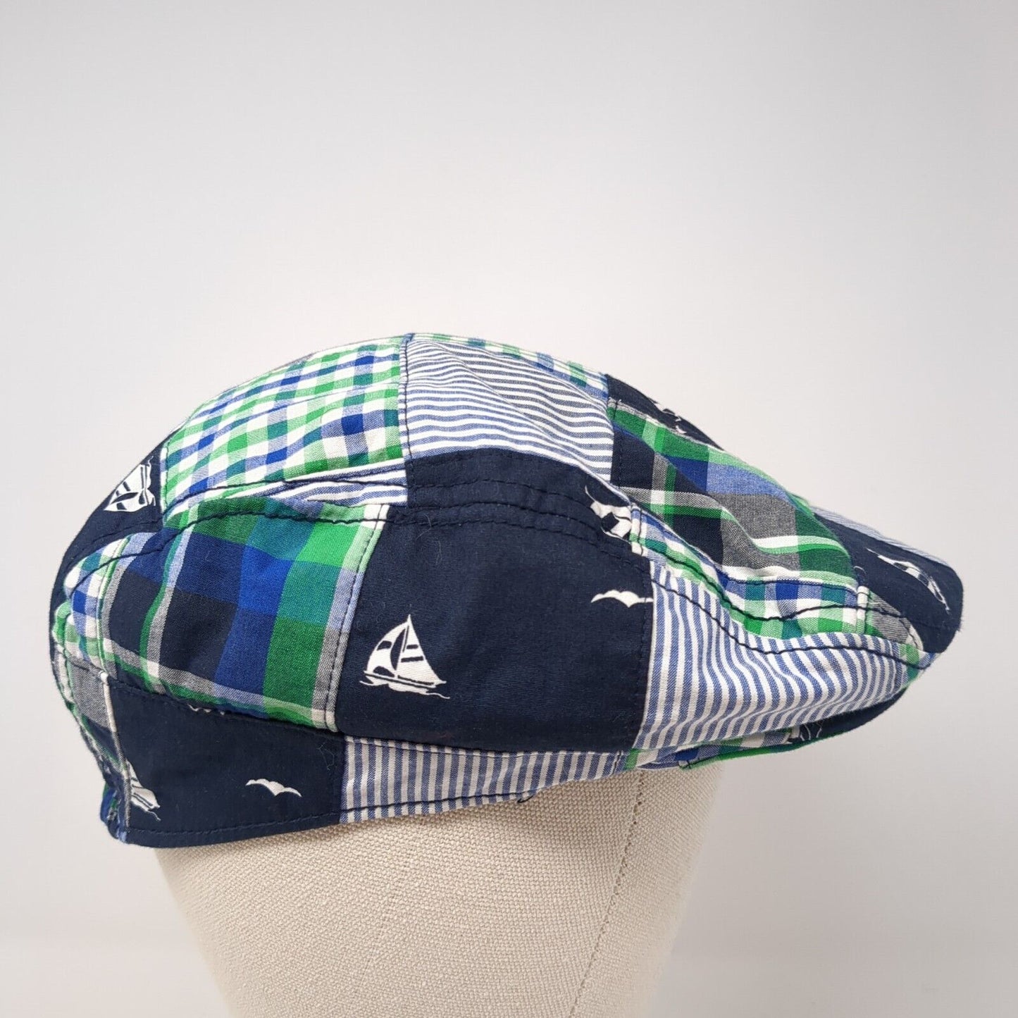 Gymboree Beret Hat Multicolor Large Sailboat Plaid Lightweight Cotton