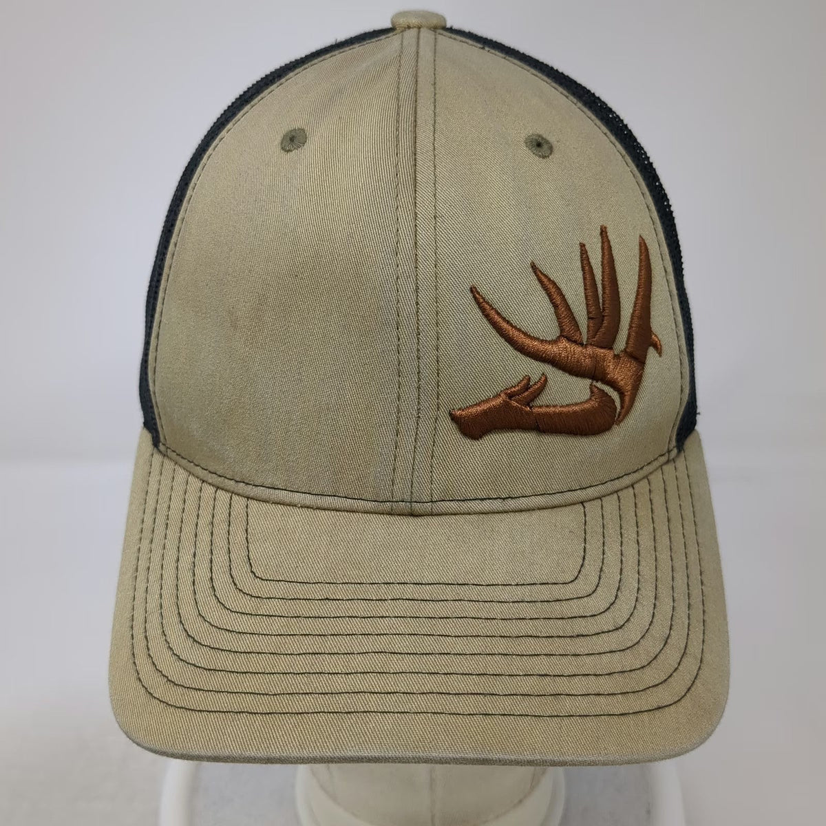 Richardson Trucker Hat Beige One Size Mesh Back Snapback Deer Antler Buck Logo