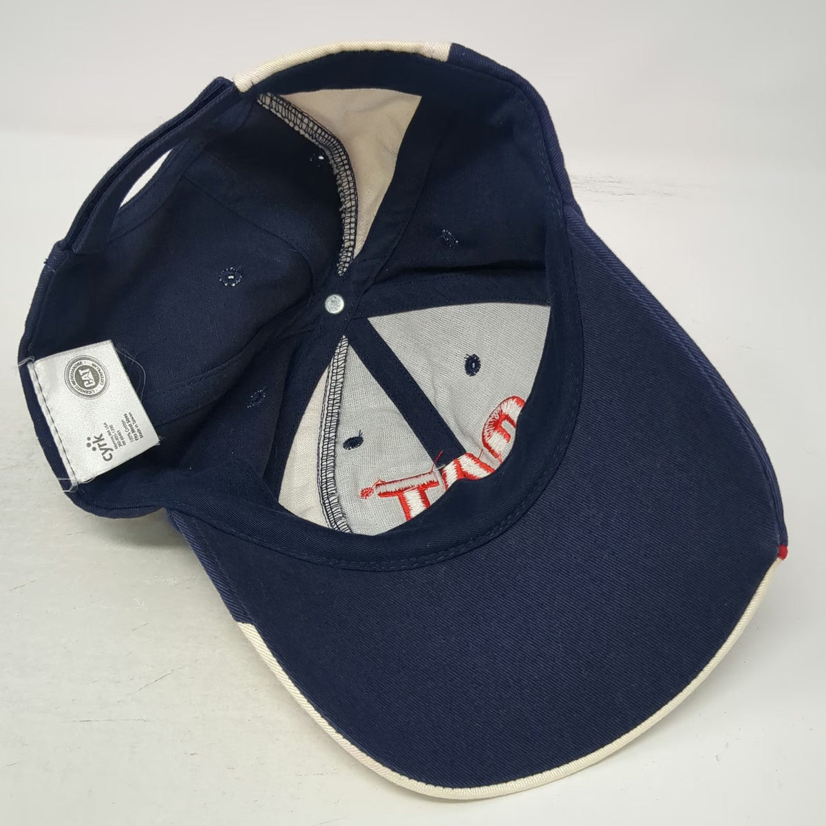 Caterpillar Baseball Cap Blue White Red One Size USA Flag Curved Brim Logo Hat