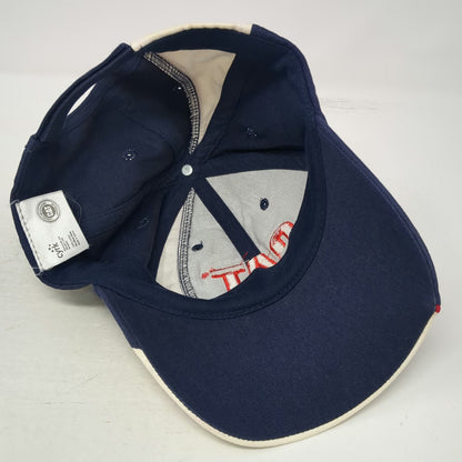 Caterpillar Baseball Cap Blue White Red One Size USA Flag Curved Brim Logo Hat