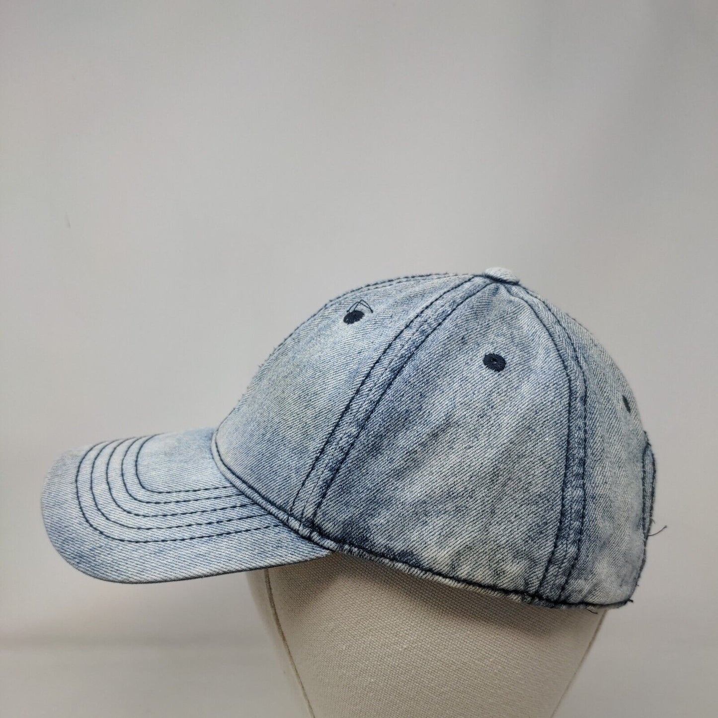 Unbranded Slideback Hat Blue OSFM Adjustable Vented Holes 6 Panel Denim Blank
