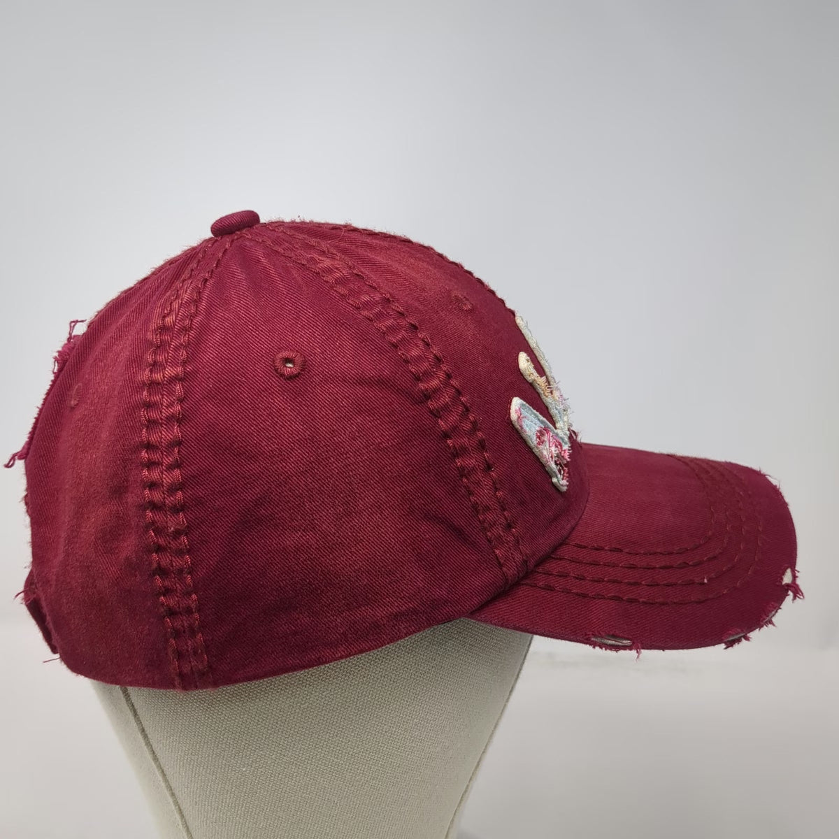 Robin Ruth Baseball Cap Red OSFM Alaska Floral Distressed Est 1959 Frayed Hat