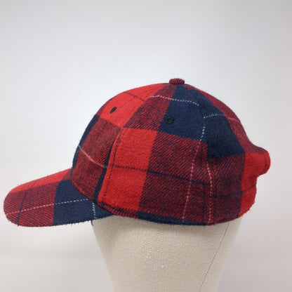 Unbranded Slideback Hat Red Navy Multi OSFM Adjustable Plaid 6 Panel