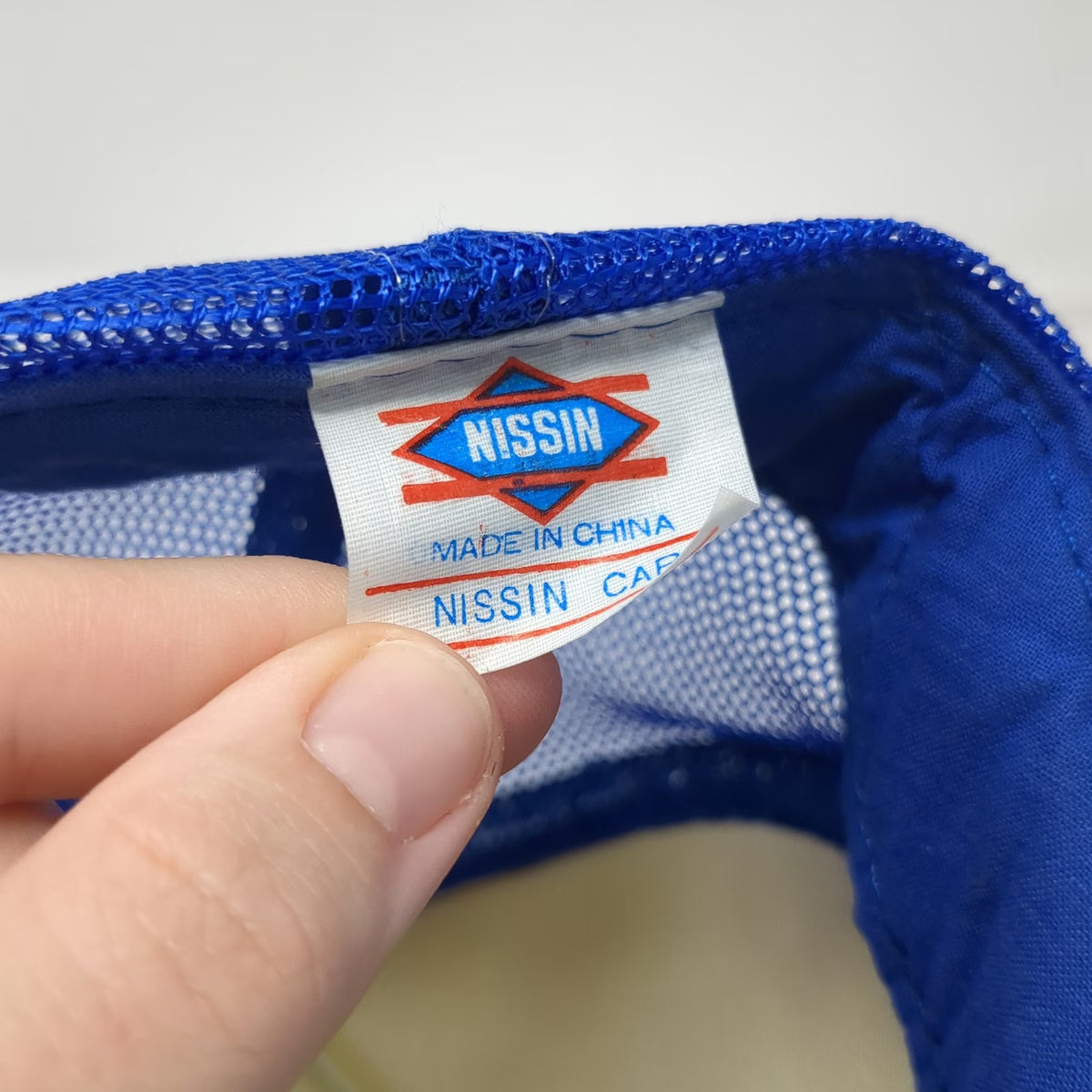 Nissin Trucker Hat Blue White One Size Road Runner Auto Body Mesh Snapback Foam