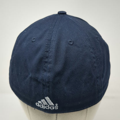 Adidas Baseball Cap Blue White 7 1/4 Fitted Hat Mesh Logo Curved Brim Piping