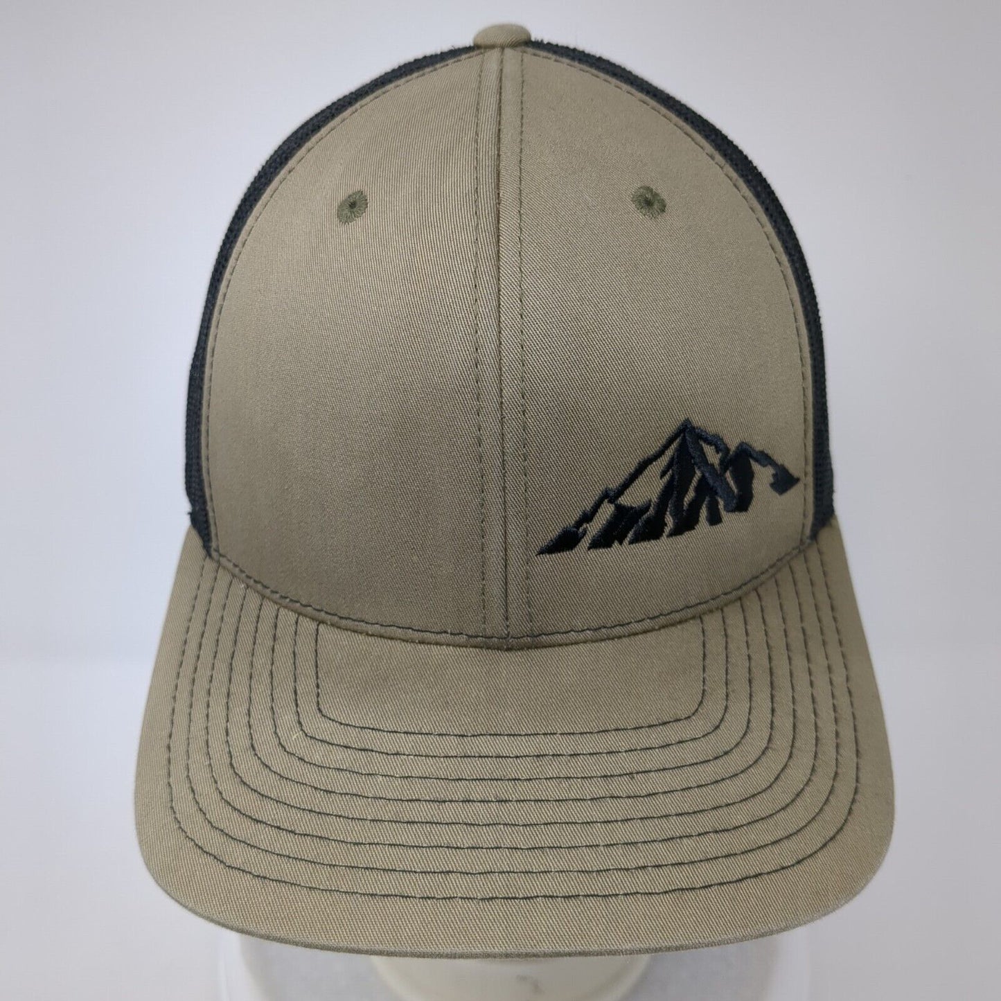 Mountain Snapback Trucker Hat Tan OS Adjustable Embroidered Mesh Richardson