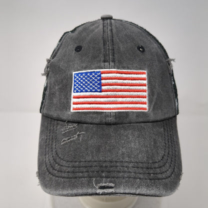 USA Flag Strapback Trucker Hat Gray One Size Distressed Patriotic Mesh Back