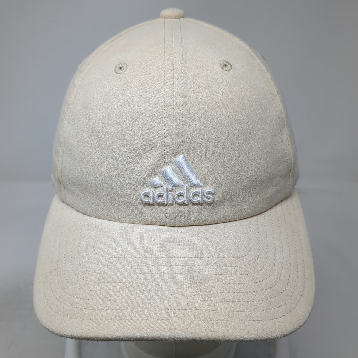 Adidas Beige Baseball Cap One Size Suede Slideback Embroidered Logo Sport Hat