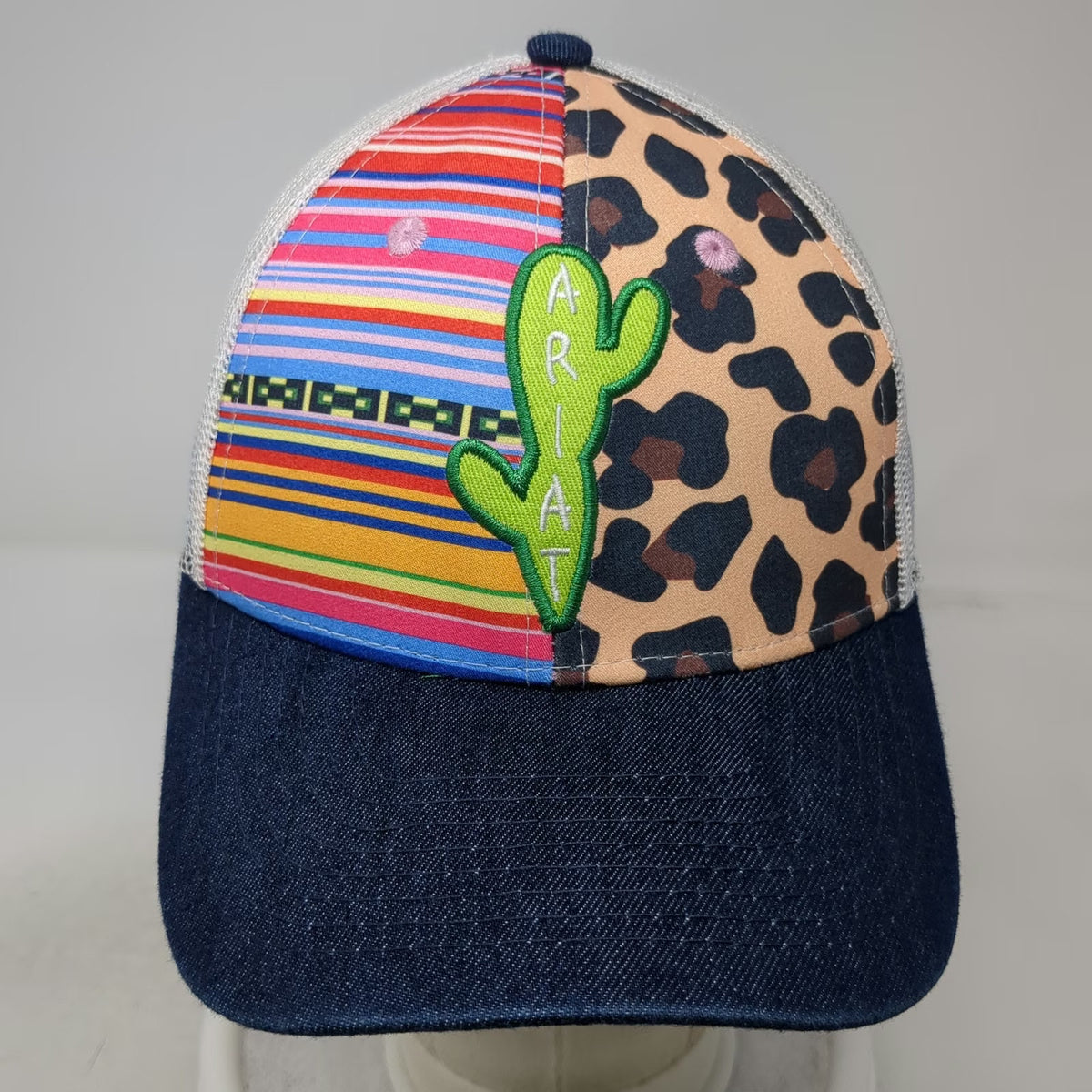 Ariat Trucker Hat Blue One Size Cactus Leopard Serape Mesh Back Snapback