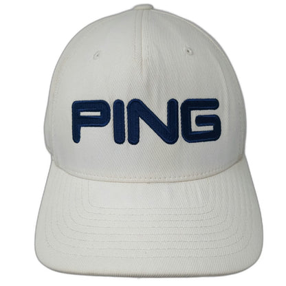 PING 5 Panel Hat White XL Embroidered Logo Stretch Fit Nylon Blend Golf Cap