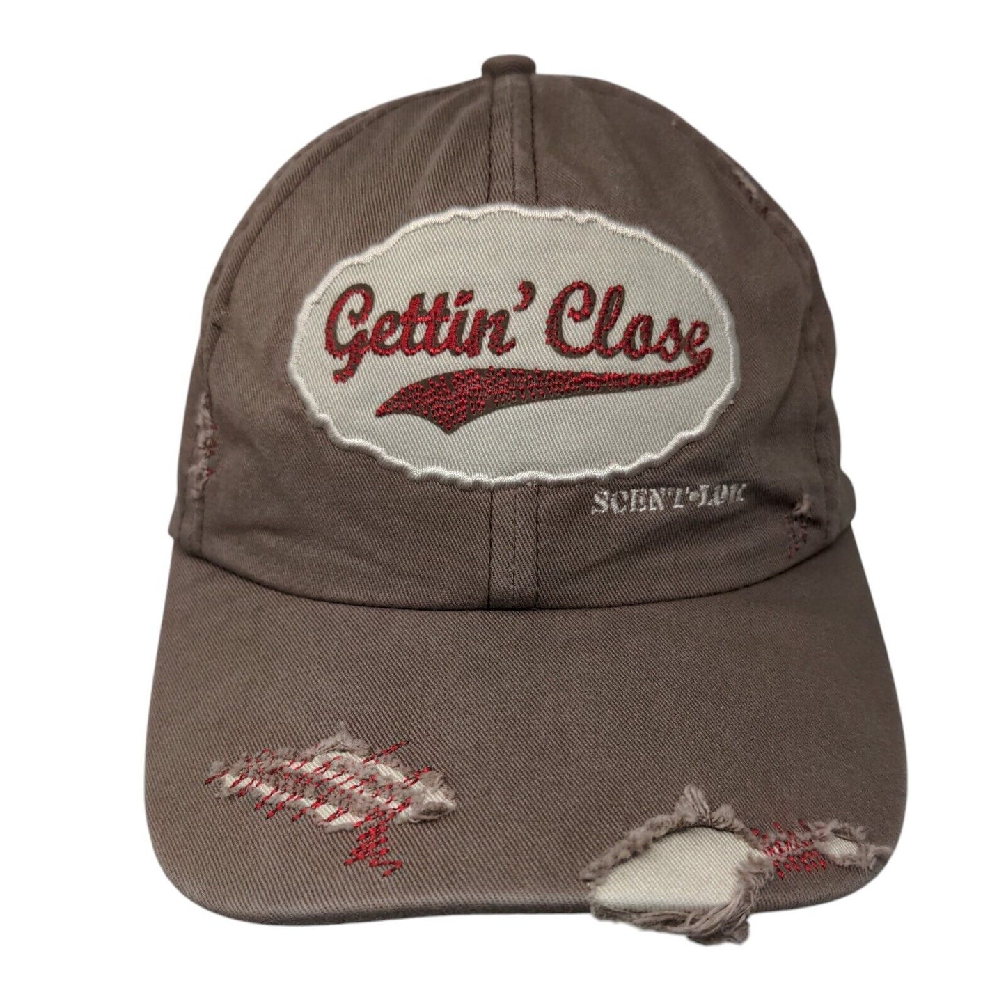 Gettin' Close Slideback Hat Brown OSFA Adjustable Embroidered Distressed Cotton