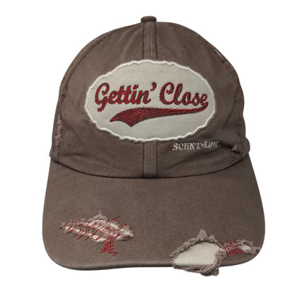 Gettin' Close Slideback Hat Brown OSFA Adjustable Embroidered Distressed Cotton