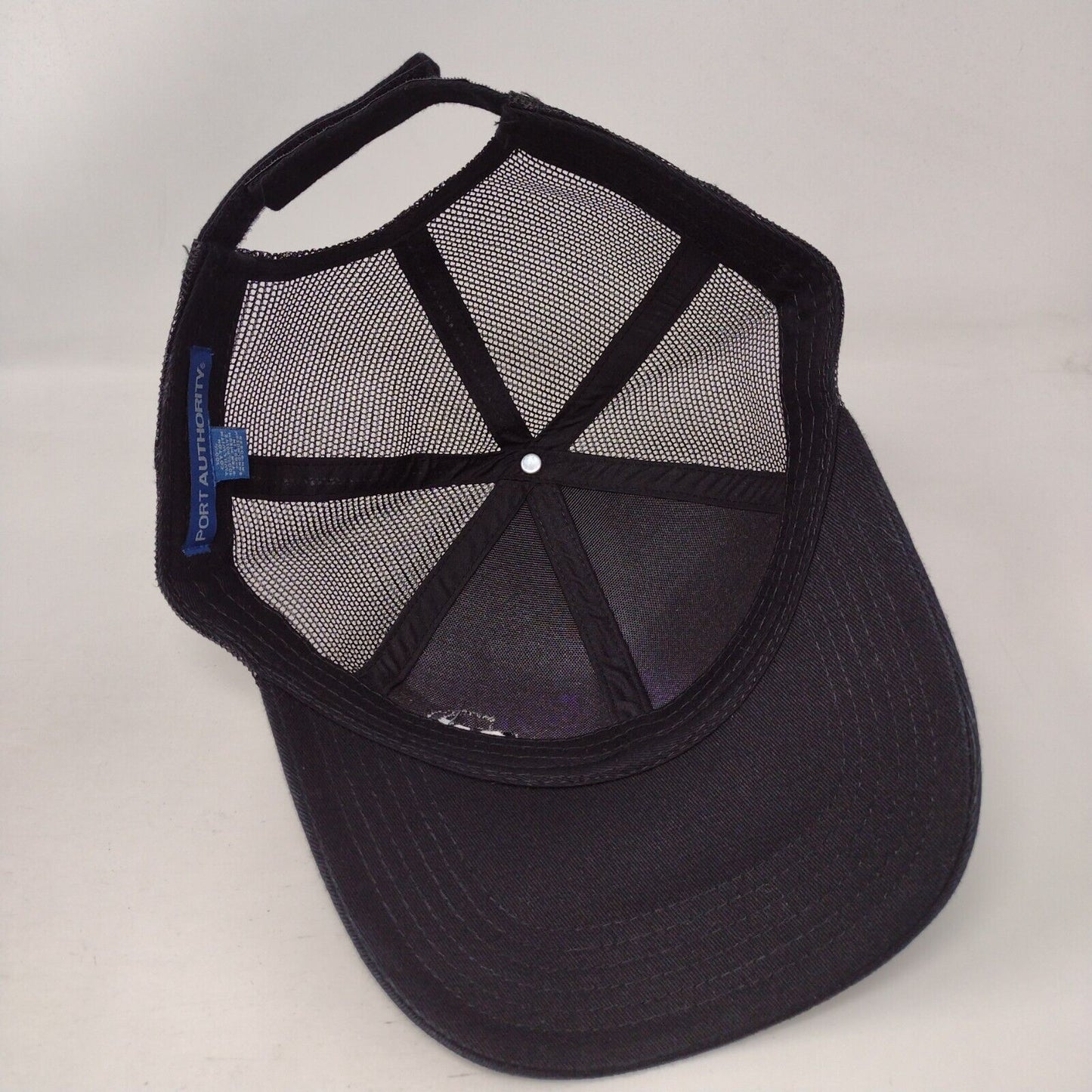 Port Authority Strapback Trucker Hat Black One Size Adjustable Mesh Back 6 Panel