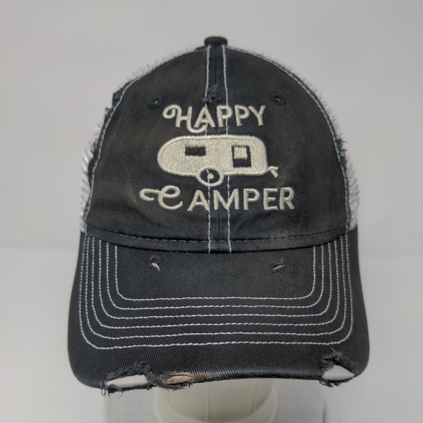 Happy Camper Slideback Trucker Hat Black One Size Embroidered Sportsman