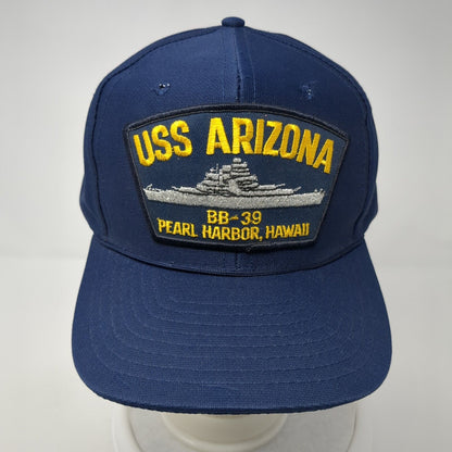 USS Arizona BB-39 Pearl Harbor Hawaii Snapback Hat Blue One Size 6 Panel
