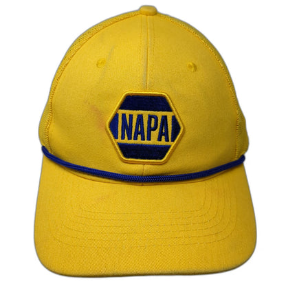 NAPA Baseball Cap Yellow OSFM Mesh Rope Strapback 100th Anniversary patch Hat