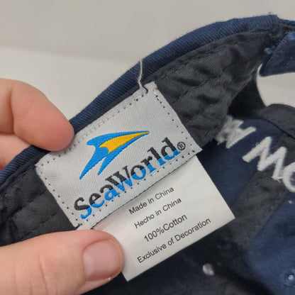 Sea World Strapback Hat Blue One Size Adjustable Embroidered 6 Panel Cotton