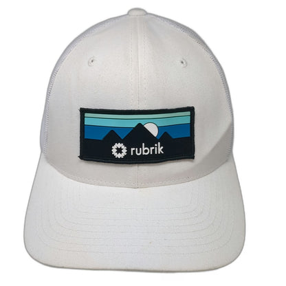 Yupoong Trucker Hat White One Size Rubrik Mountain Landscape Patch Snapback Mesh