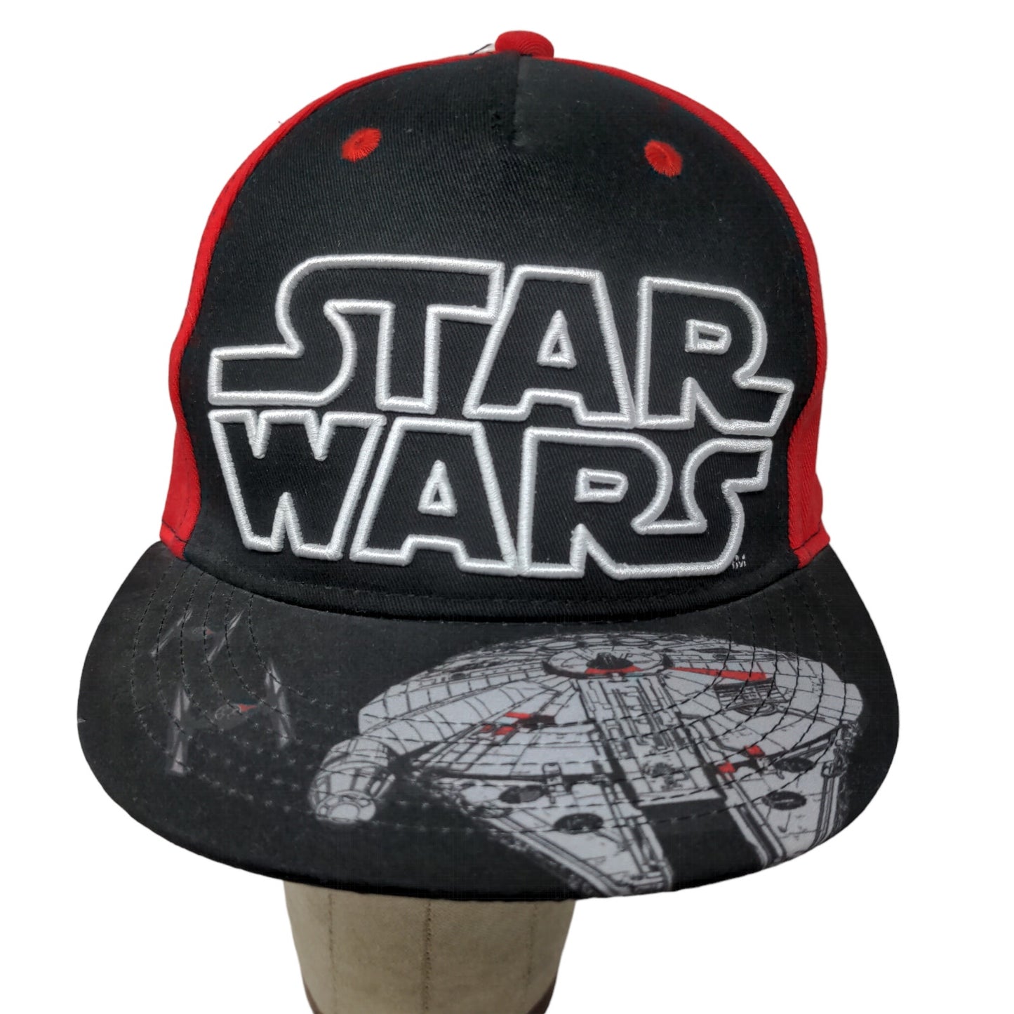 Star Wars Men's Snapback Hat Black Red Graphic Millenium Falcon Tie Fighters