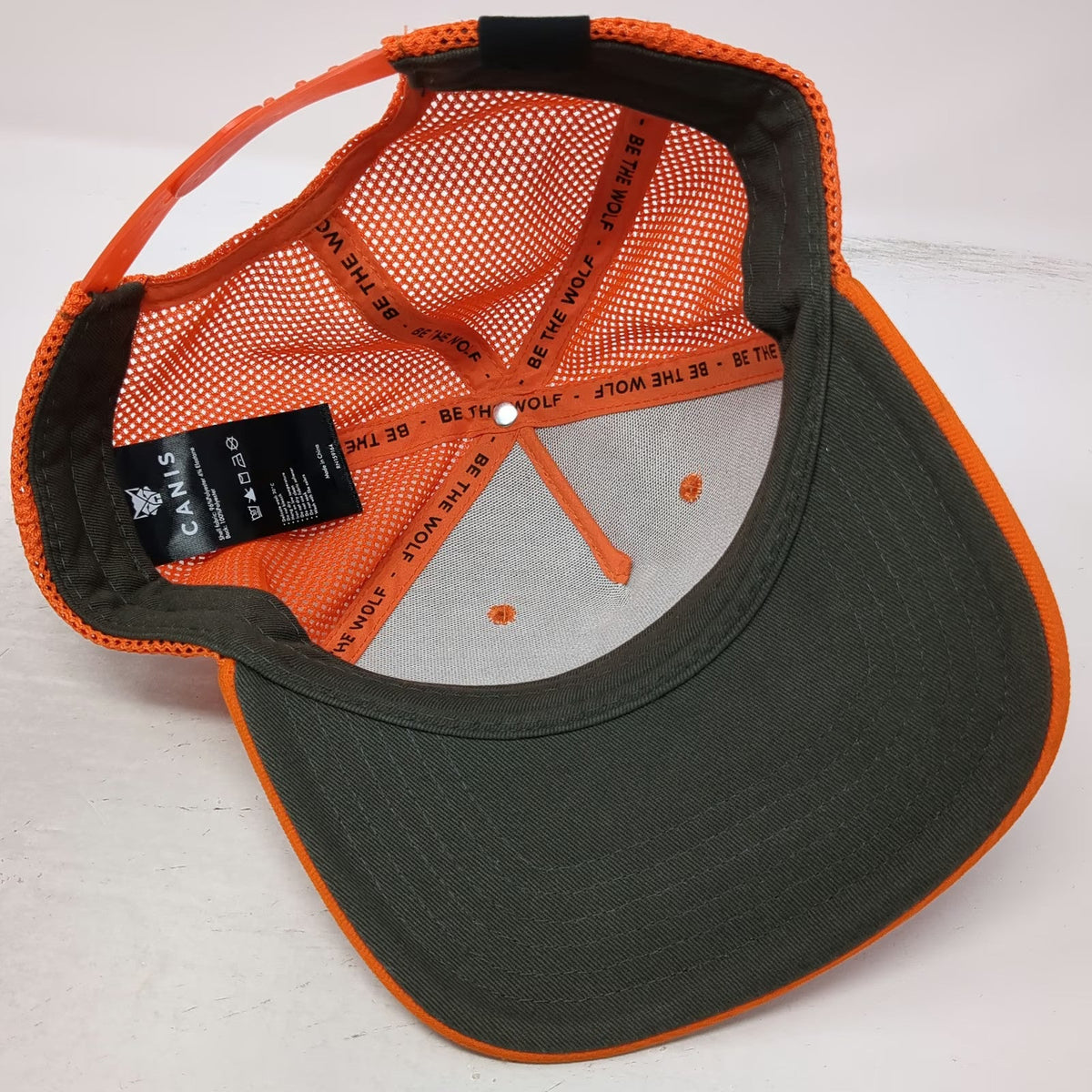 Canis Trucker Hat Orange One Size Mesh Snapback Wolf Logo Be The Wolf Hunting