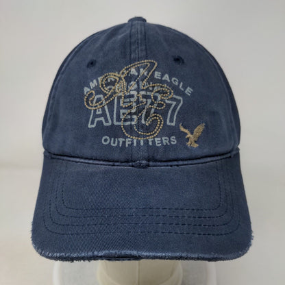 American Eagle Outfitters Fitted Hat Blue S/M Embroidered Distressed 6 Panel