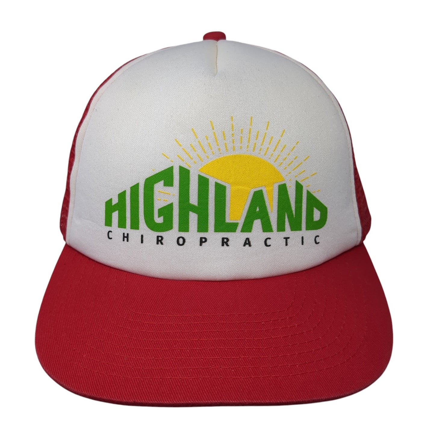 Highland Chiropractic Snapback Mesh Back Trucker Hat Red One Size Adjustable
