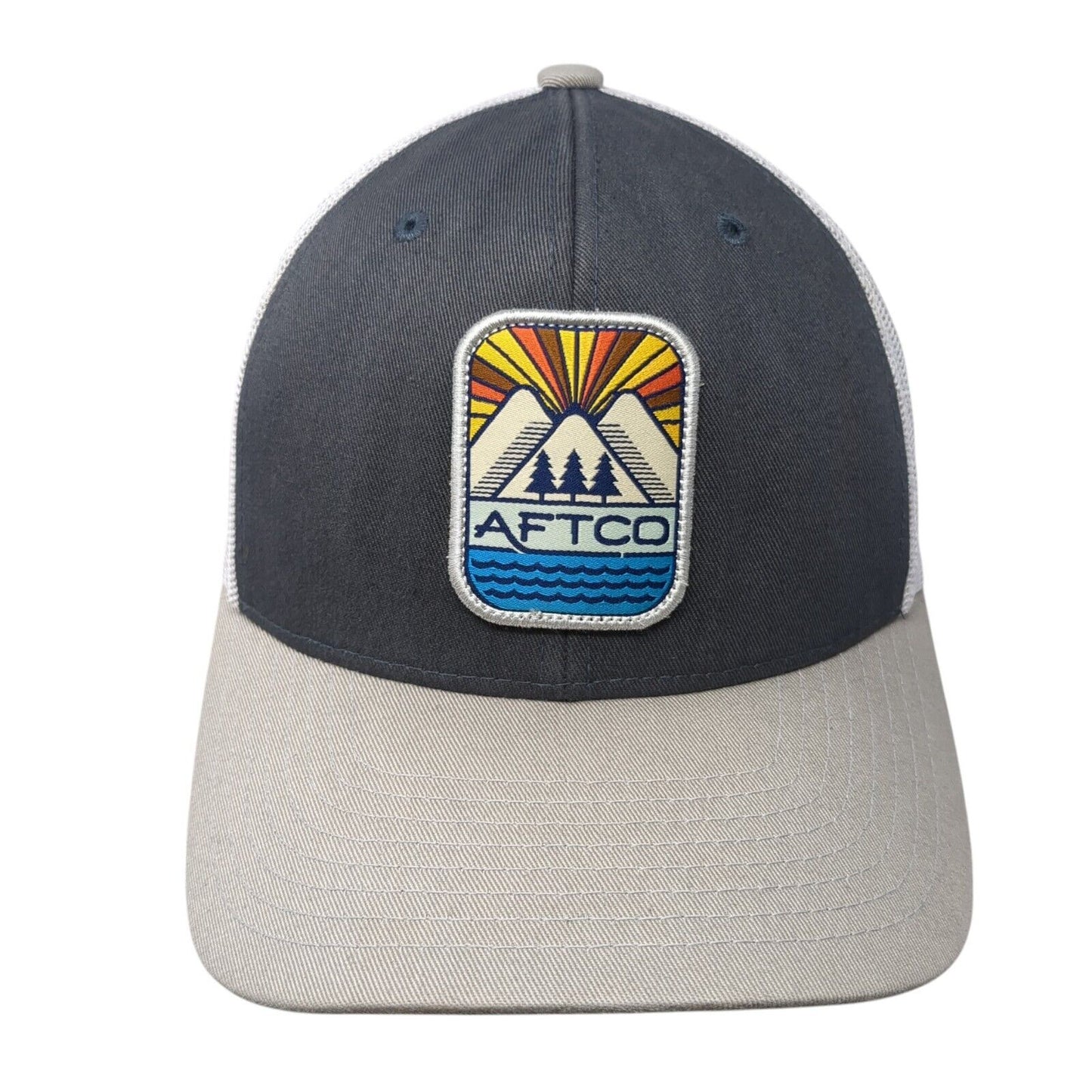 AFTCO Snapback Trucker Hat Gray OS Adjustable Embroidered Mesh Back Yupoong